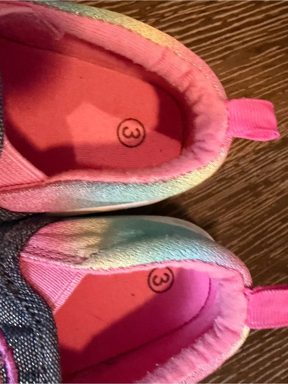 Garanimals Girls Denim-Look Slip-On Shoes with Rainbow & Pink Lining